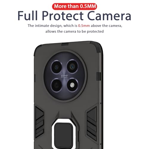Image of Pikkme Back Cover for Realme Narzo 70x 5G / N65 / Realme 13 /12 /12X 5G /C65 | 360 Protection | Ring Holder | Kickstand | Tough Armor Case (Black)