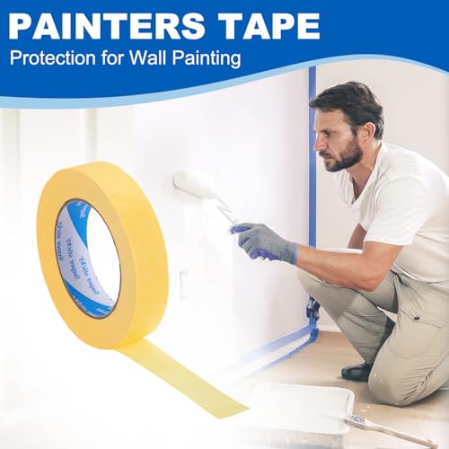 Image of PATIKIL Painters Tape 1 Inch x 55 Yards, Adhesive Masking Tape Yellow Paint Tapes for Wall Painting DIY Artist Craft Arts Decoration Labeling