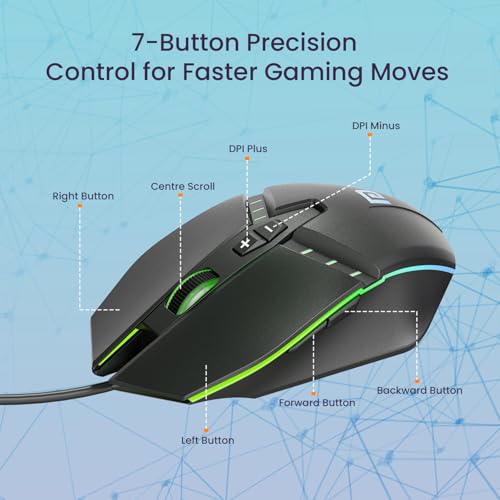Image of Portronics Ki-Pad 5 Wired Gaming Keyboard & Mouse Combo, 7-Button Mouse Control, 19 Anti-Ghosting, Multimedia Keys, Cool RGB Backlight, 1.5M Cable Length, Compatible with Desktop PCs, Laptops (Black)