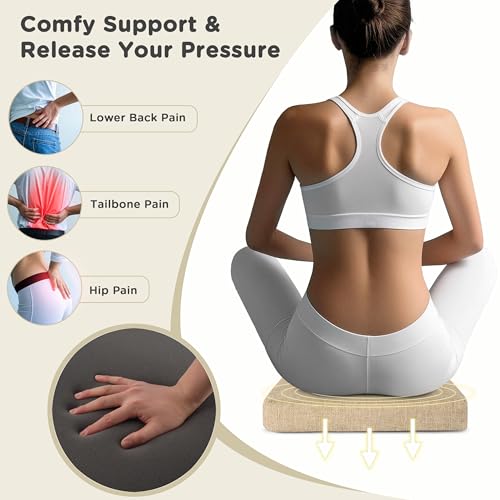 Image of AddGrace Anti-Slip Bar Stool Cushions Square Bar Stool Seat Cushions with Ties Set of 6 Small Square Chair Pads with Machine Washable Cover 12 inchX12 inchX2 inch (Beige)