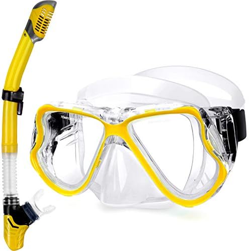 Greatever Dry Snorkel Set,Panoramic Wide View,Anti-Fog Scuba Diving Mask,Professional Snorkeling Gear
