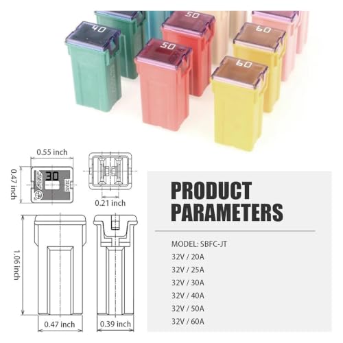 Kit de 6 fusibles Jcase, perfil alto, tipo enchufable para camiones y automóviles (20 A, 25 A, 30 A, 40 A, 50 A, 60 A) miniatura 4