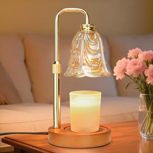 XJZJY Amber Glass Flower Candle Warmer Lamp with Timer, Vintage Home Decor