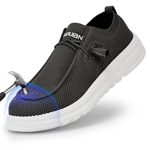 Image of Furuian Steel Toe Shoes for Men Low-top Safety Work Shoes for Men Lightweight Steel Toe Sneakers Comfortable Canvas Work Loafers Zapatos De Trabajo para Hombres