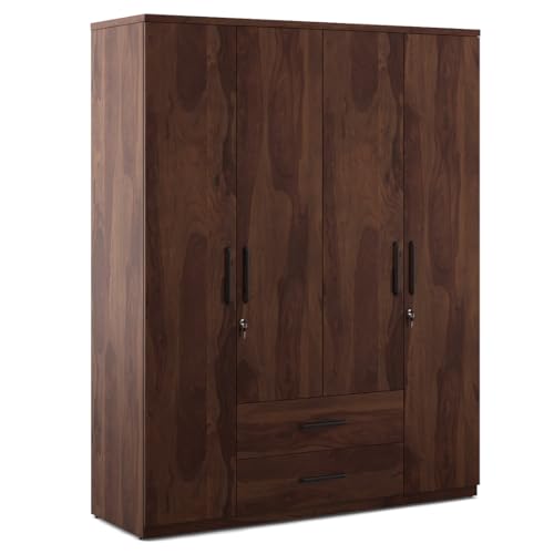 Image of Spacewood Lauren Wardrobe | 3 Year Warranty | Almirah, Cupboard, Almari, 4 Door Wardrobe, 4 Drawer (2 Lock Drawer) and 2 Hanging Space & 1 Internal Locker|Engineered Wood| Sheesham