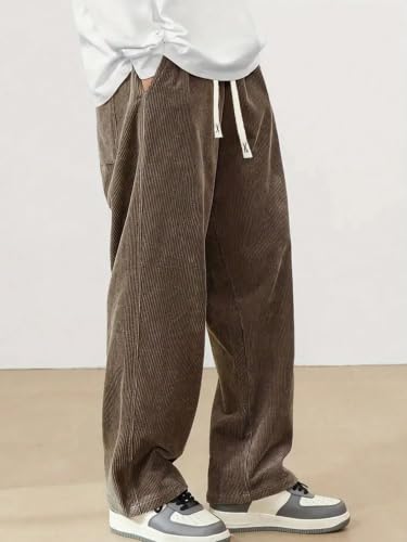 Image of Hidkat Mens Corduroy Casual Pants Winter Thermal Fleece Lined Sweatpants | Fashion,Loose Fit,Wide Leg,Elastic Waist Drawstring,Sherpa Lining