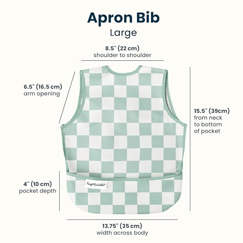 Image of Tiny Twinkle Mess Proof Baby Bib for Boys | Waterproof Toddler Bib for Eating | Baby Apron for Feeding, Machine Washable | Perfect Shower Gift (Black Checkers, 2-4Y)