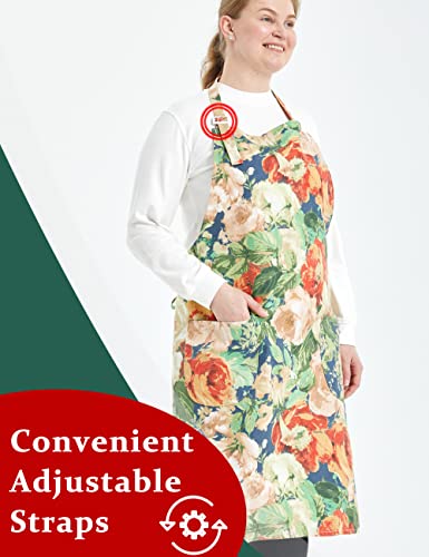 Apronner Cotton Linen Baking Plus Size Aprons For Women With Pockets Kitchen Cooking Water-Ink Flower #TOP5