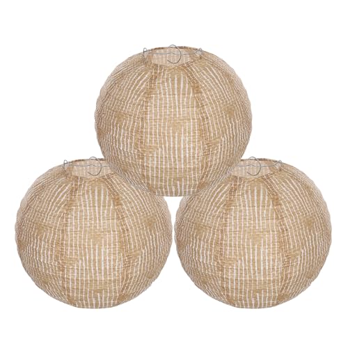 DIYEAH Lot De 3 Abat-Jours Ronds En Tissu De Lin Vintage Lanternes Suspendues BohèMes En Toile De Jute Pour Salon Chambre DéCoration De Mariage Rustique Et...