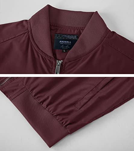 Anzerll Men's Flight Bomber Jacket Casual Lightweight Softshell Windbreaker Slim Fit Varsity Jacket Coat(Wine Red S) #TOP2
