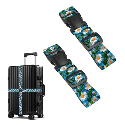Image of Nuxovilar Luggage Straps Set for Suitcase 1.96x71in Polyester | Cargo Strap Travel Belt Security Buckle Band Spring Trip Weekend Getaway Airport (White Daisies)