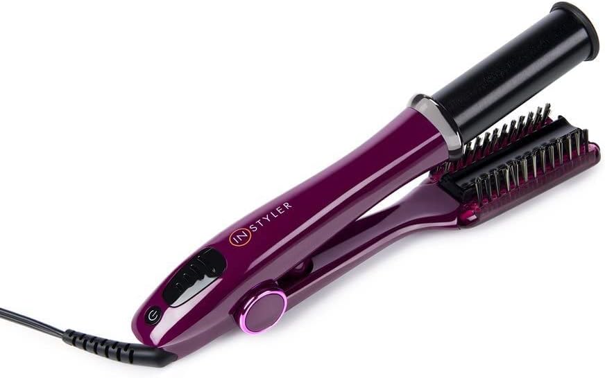 InStyler Max 1.25" Purple 2-Way Professional Rotating Iron with Sectioning Comb - Heated Tourmaline Ceramic Barrel Straightens Without Creasing for Blowout Styling - For All Hair Types