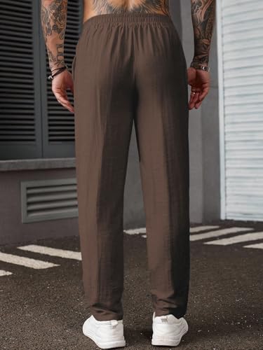 Image of TAGDO Men's Cotton Casual Premium Linen Blend Pants | Lightweight & Breathable Fabric | Elastic Waist with Button | Loose Fit | Perfect for Holidays & Travel (2055)