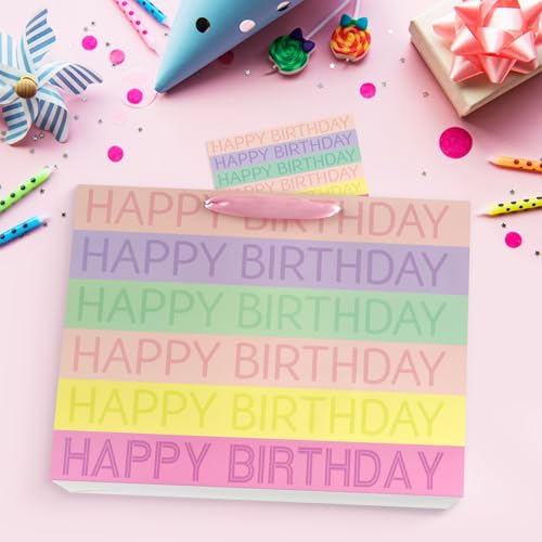 Image of JMANNI Large Happy Birthday Gift Bag with Tissue Papers and Greeting Card, Portable Paper Gift Bags with Handles, Present Bags for Women Girls Birthday Party Supplies 13 inch x 10.2 inch x 4.7 inch(Colorful)