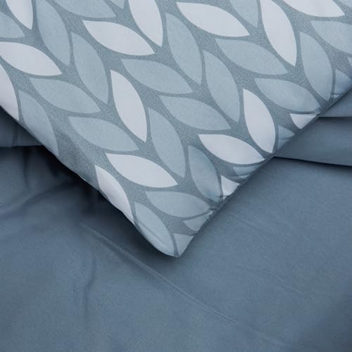 Image of Amazon Basics Full /Queen Comforter Set with Herringbone Sheets, 7-Piece Gray Leaf Bedding, Lightweight Microfiber Bed-in-a-Bag