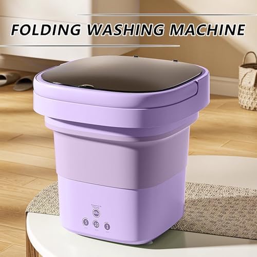 Portable Mini Travel Washing Machine - Foldable Design with Dehydration Basket for Quick Underwear and Small Item Washing - Ideal for Home and Travel (Purple)