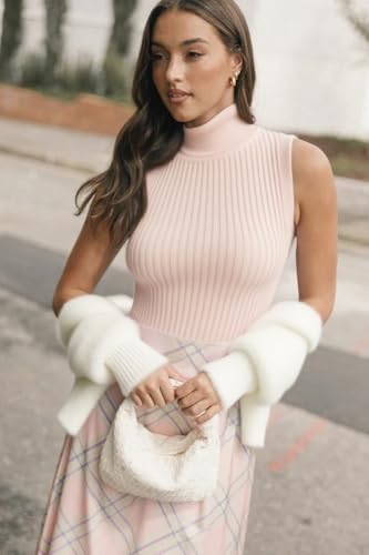 Image of v28 Women Sleeveless High Neck Turtleneck Stretchable Knit Sweater Top
