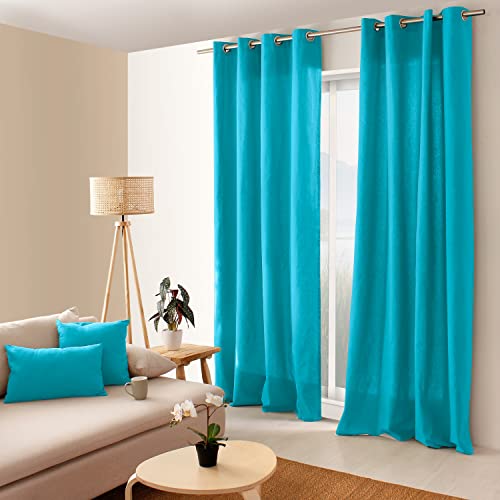 Enjoy Home, Oeko Tex Certified Cotton Curtain with 8 Chrome Metal Eyelets Diameter 4 cm, 135 x 240 cm, Turquoise