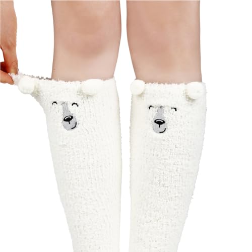 Image of Benefeet Sox Girls Cute Animal Fuzzy Knee High Socks Womens Funny Striped Cozy Winter Warm FluffyThigh High Socks Leg Warmers