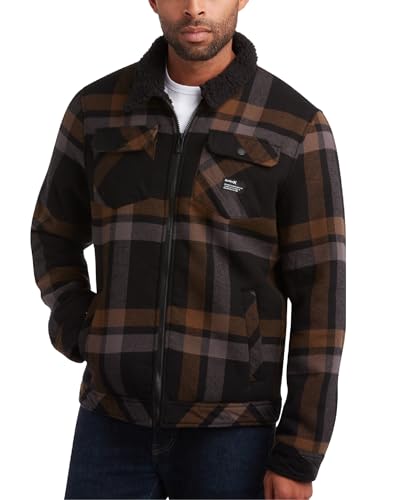Hurley Men's Flannel Trucker Jacket - Sherpa Lined Fleece Plaid Collared Shirt Jacket - Classic Flannel Shirts for Men (S-XL)2