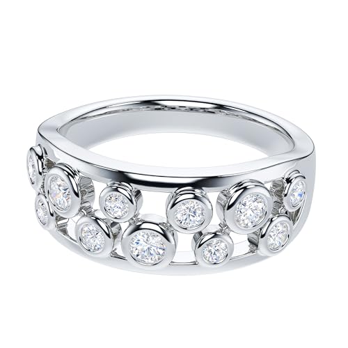 THELANDA Genuine Moissanite or Simulated Diamond Sterling Silver Unisex Fashion Split Shank Bubbles Ring Wedding Band3