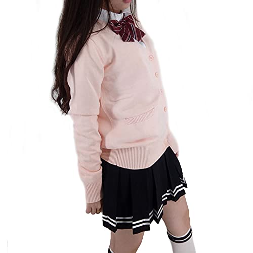 Image of Blostirno Women's Cardigan School Uniform Sweater Cardigans V-Neck Long Sleeve Button Down Knit with Pockets