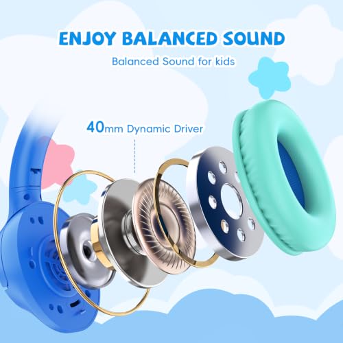 Image of USB C Headphones Wired for Kids, 85 /94dB Volume Limit With Mic, Blue