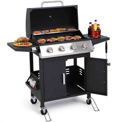HUGROVE 4-Burner Propane Gas BBQ Grill, Upgraded 40,000 BTU Stainless