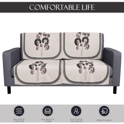 Image of Kuber Industries Set of 4 Velvet 2 Seater Sofa Covers for Living Room | Easy Machine Washable Sofe ke cover for Home Comfort | Digital Flower-Cream & Green
