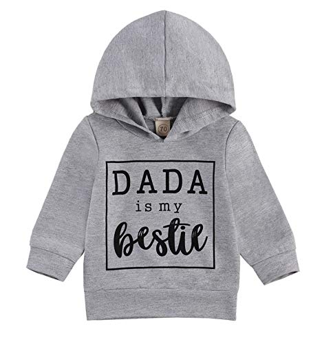 Baby Boys Girls Long Sleeve Mini Boss Print Hoodie Sweatshirt Funny Letter Pullover Blouse Tops Fall Winer Clothes (Dada is Bestie Print&Gray, 18-24 Months)