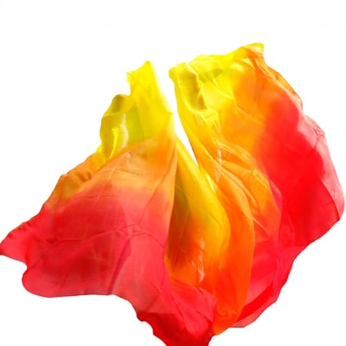 Velo de danza del vientre de seda en rojo naranja y amarillo para mujer 5