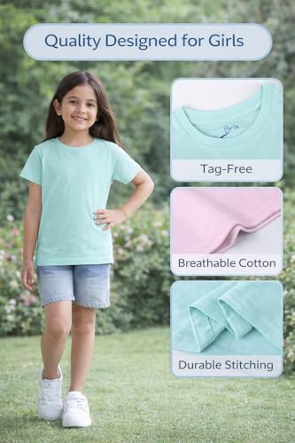 Image of Brix Girls Short Sleeve T-Shirts 5 Pack - Soft Cotton Tees, Breathable Everyday Tops, Tagless Comfort.