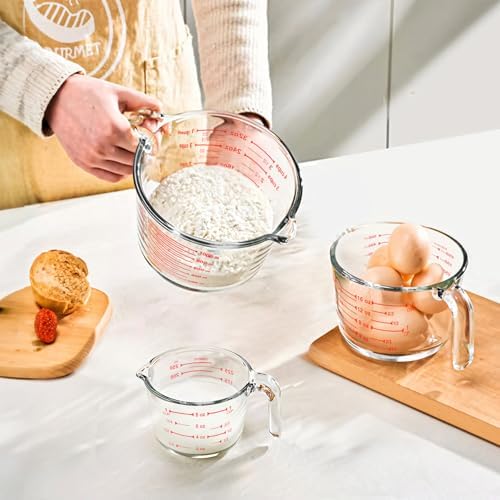 KOMUEE 4 Piece Glass Measuring Cups Set, 5 Oz, 1-Cup, 2-Cup, 4-Cup Liquid Measuring Cups with Lids for Kitchen, Freezer and Microwave Safe - Thumbnail 4