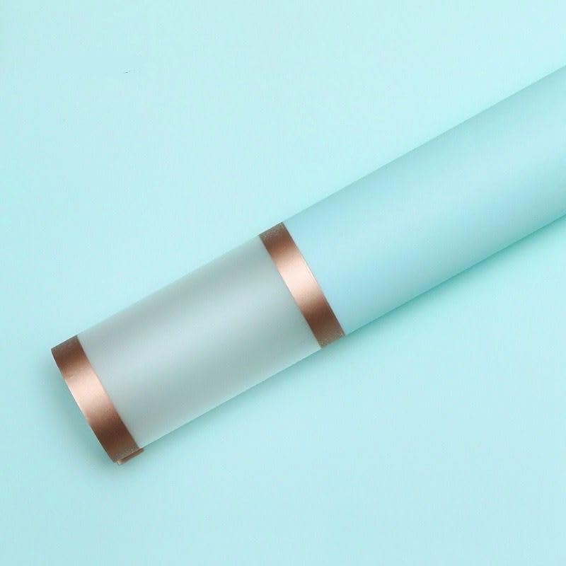 Saksham Double Border Korean Flower Wrapping Sheets (58cm x 58cm) 10 sheets (Ice blue) | Premium Floral Waterproof Bouquet Gift Wrap Paper for Weddings, Birthdays, Decorations, Art & Craft | Get 1 Free Pull Bow Ribbons !