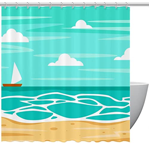 Rideau de douche imperméable et lavable anti-éclaboussures motif plage - 2