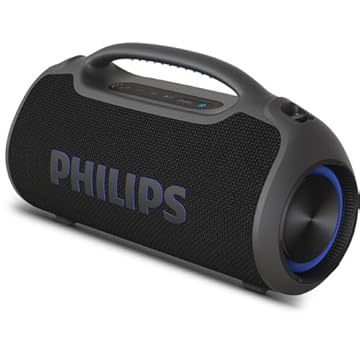 PHILIPS, Boombeat, Caixa de Som Bluetooth Boombox, TAX400B/00, USB, Auxiliar, TWS, USB Powerbank, Entrada para Microfone, Resistente a Água e Poeira, com Alça para Transporte