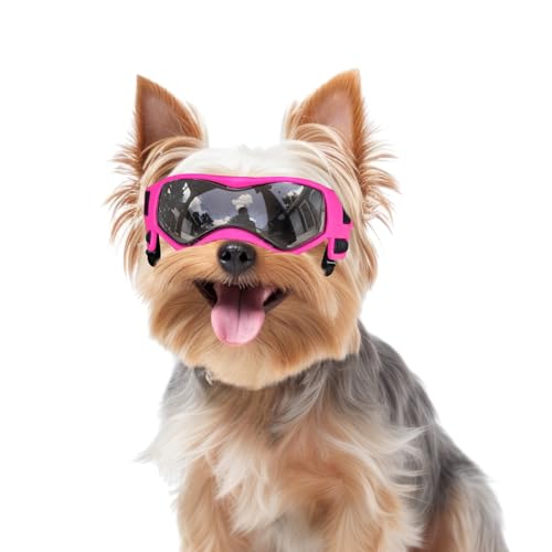 Small Breed Dog Goggles, Pink Sunglasses with UV Protection and Adjustable Straps