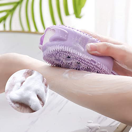 Image of Exfoliating Silicone Body Sponge, Double-Sided Bath or Shower Body Brush, Silicon Loofah with Built-in Sponge Soft Silicone Body Cleansing Brush (Random Color, Pack of 4)
