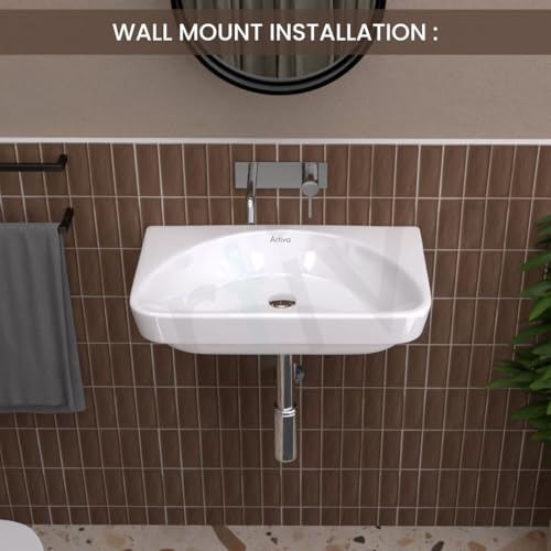 Image of Artiva Wall Mount Ceramic Wash Basin /Wash Basin For Bathroom /Glossy Finish Wall Hung Washbasin /Modern Bathroom Sink (Arch, 12 x 18 x 5 Inch)