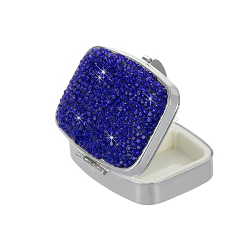 Image of Pocket Pharmacy Bling 2 Compartment Medicine Organizer Small Cute Pill Container Travel Pill Box Case for Purse Square Vitamin Holder for Pocket(Dark Blue)