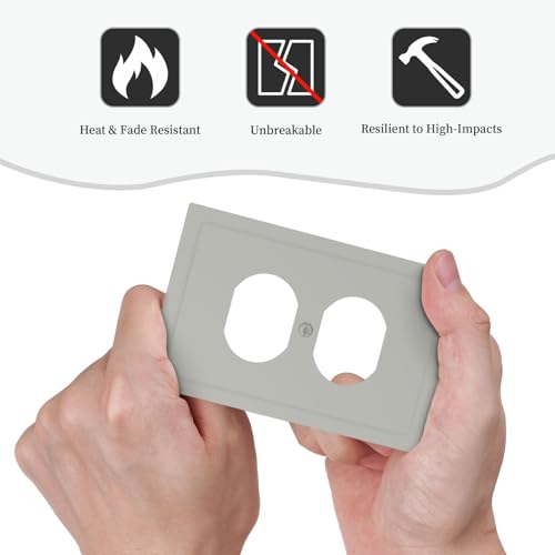 Wmhusu Outlet Covers Light Gray 1 Gang Duplex Light Switch Cover Plate Decorative Socket Covers Wall Plates Electrical Switchplate Receptacle for Bathroom Bedroom Decor by Wmhusu - Used condition - Image 6