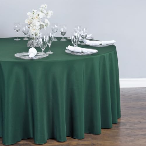 LTC LINENS Hunter Green Round Tablecloth 108 Inch - Stain-Resistant Polyester Cloth for 48"-72" Round Tables - Washable Table Cover for Wedding, Party