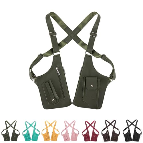 Générique Sacoche Holster Homme Cuir, Sacoche Bandoulière Homme Portefeuille, Imperméable Anti-Vol Deux Bretelles Sacoche (Vert foncé)