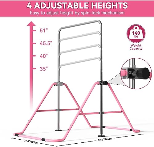 FBSPORT Gymnastics Bar for Kids, Adjustable Height Gymnastic Horizontal Bars,Junior Training Bar Children Folding Training Monkey Bars for Home Using