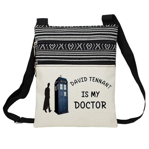 Who TV Show Messenger Bag Small Ethnic Pattern Printed Adjustable Strap Crossbody Zipper Bag David Tennant Is My Doctor Phone Bag Wallet Cute Shoulder Handbag for Women