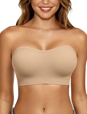 LetsJoli Push Up Strapless Bras for Women Supportive Bandeau Bra Non Slip Wireless No Underwire Padded Tube Bra