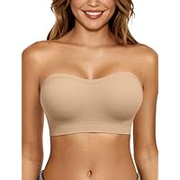 LetsJoli Push Up Strapless Bras for Women Tube Top Bra Supportive Bandeau Bra Non Slip Wireless No Underwire Padded Bralettes(Nude,S)