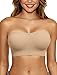 LetsJoli Push Up Strapless Bras for Women Supportive Bandeau Bra Non Slip Wireless No Underwire Padded Tube Bra(Nude,L)
