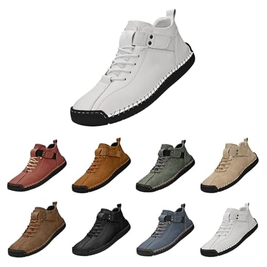 Generisch Lederschuhe Herren Halbhoch Walking Schuhe Herren Breit Outdoorschuhe Ruschfest Fitnessschuhe Flache Sohle Schlupfschuhe Einfarbig Trekkingschuhe Bequem Komfortschuhe Einfarbig Stiefeletten