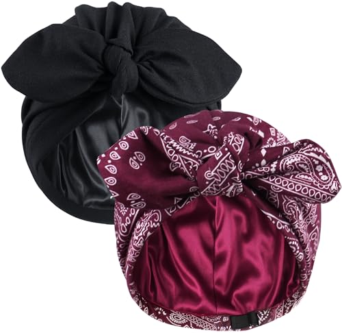 Image of Ababalaya Satin Lined Beanies for Women Chemo Headwear Silky Lined Cotton Sleeping Cap